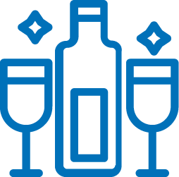 Pictogramme illustrant  une bouteille de vin et deux verres à pied du restaurant La Table de 3 à Bordeaux