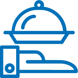 Pictogramme illustrant une main portant une assiette à cloche du restaurant La Table de 3 à Bordeaux